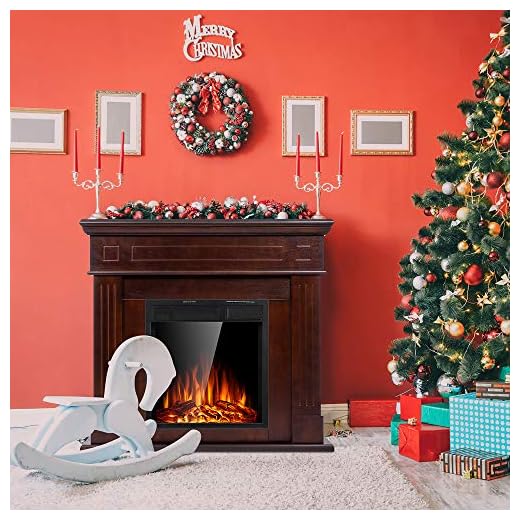 JAMFLY Electric Mantel Fireplace,Wood Package Surround Freestanding Electric Fireplace Heater, TV Stand, Adjustable Led Flame, Remote Control, 750W-1500W, Brown