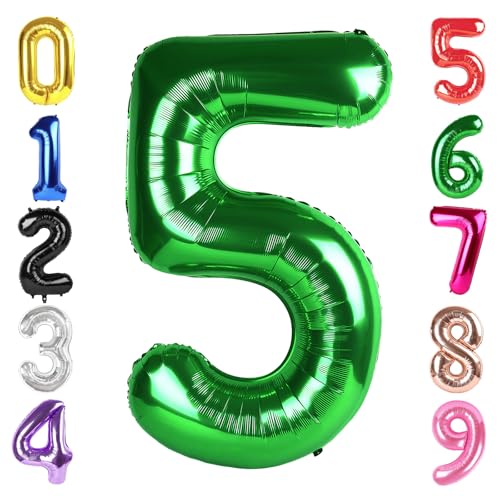 Image of 40 Inch Green Number 5 Balloon Birthday Party Decorations for Men & Women | 40 Inch Green inflatable foil number balloons, large birthday decorations for 5th birthday