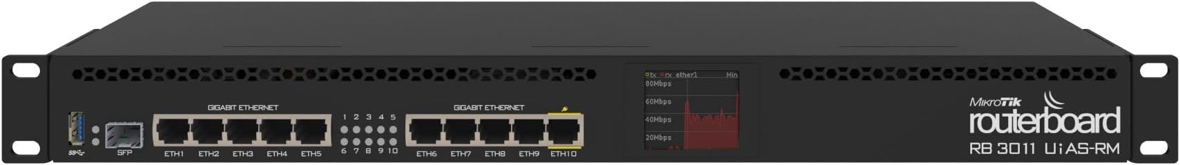 MikroTik rb3011uias-rm Ethernet LAN Black Router – Wired Router (Black, -30 – 70 °C, 1u, 10/100/1000Base-T (X), 3.0 (3.1 Gen 1), Ethernet (RJ-45))