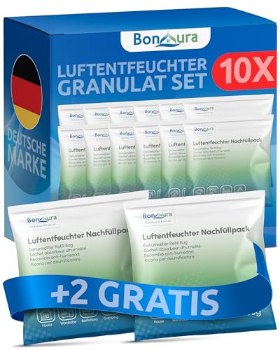 BonAura Luftentfeuchter Nachfüllpack 12 x 400g - Sparset Luftentfeuchter Granulat - 12er Set Entfeuchter Granulat - Schimmel- und Geruchsschutz
