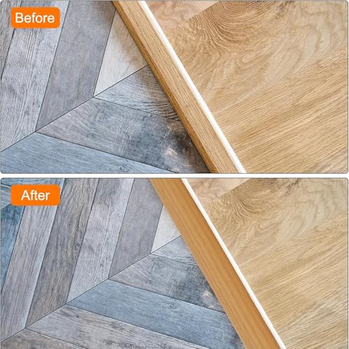 Striscia di Transizione autoadesiva per Pavimenti, divisorio in PVC per Bordatura da Moquette a Piastrelle, rampa per soglia Porta in Rovere Giallo, 2 m/6,56 Piedi, Soluzione per Pavimenti