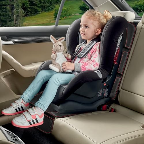 Image of Car Seat Protector 2 Pack Baby Car Seat Covers with Mesh Pockets & Non-Slip Backing 600D Durable Seat Protector Under Baby Car Seat (Black & Red, Large)