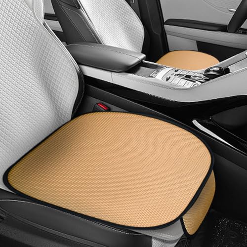 DUSCOKE 2PCS Breathable Car Seat Cover, Ice Silk & Anti-Slip Seat Protector with Storage Pocket, Ventilated Cooling Cushion Pad, Summer Auto Interior Accessories for SUV Truck (Beige)