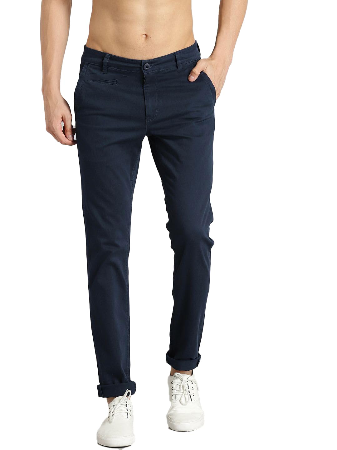 vogaan Men Solid Mid-Rise Chinos | Button Closure | Classic 5-Pocket Casual Trousers-picture-50