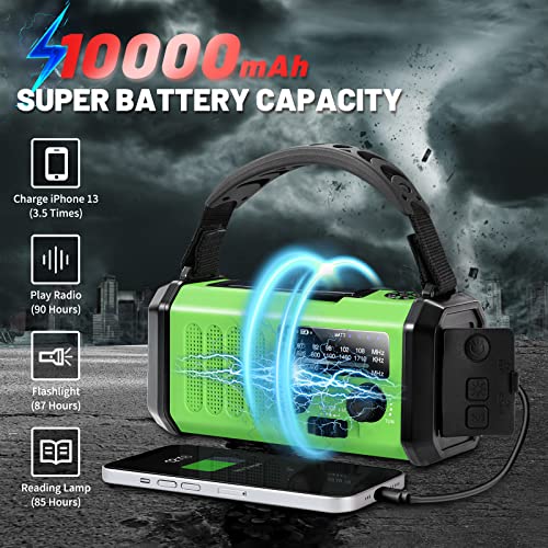 Image of Aivica Emergency Hand Crank Radio with 10000mAh /37000mWh Battery Backup, AM FM NOAA Weather Radio, Type-C Charge,Solar Radio,SOS, 3 Modes LED Flashlight，Reading Lamp, Compass for Outdoor Survival