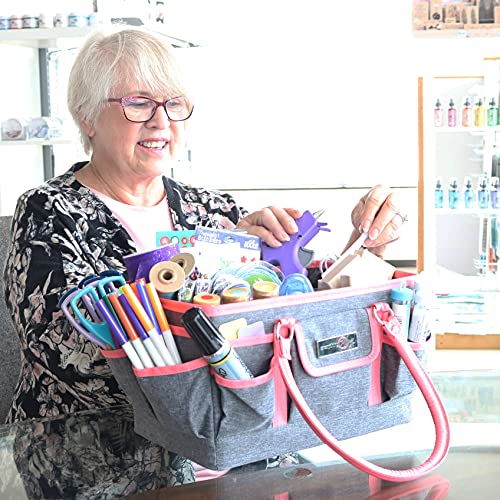 Everything Mary Craft Bag Organizer Tote, Coral - Storage Art Caddy for Sewing & Scrapbooking - Crafts Supply Carrier w/Handle for Supplies & Tools - Organization for School, Medical, Office