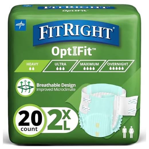 FitRight OptiFit Extra Adult Briefs, Incontinence Diapers with Tabs, Moderate Absorbency, 2XL, 60 to 70", 20 Count