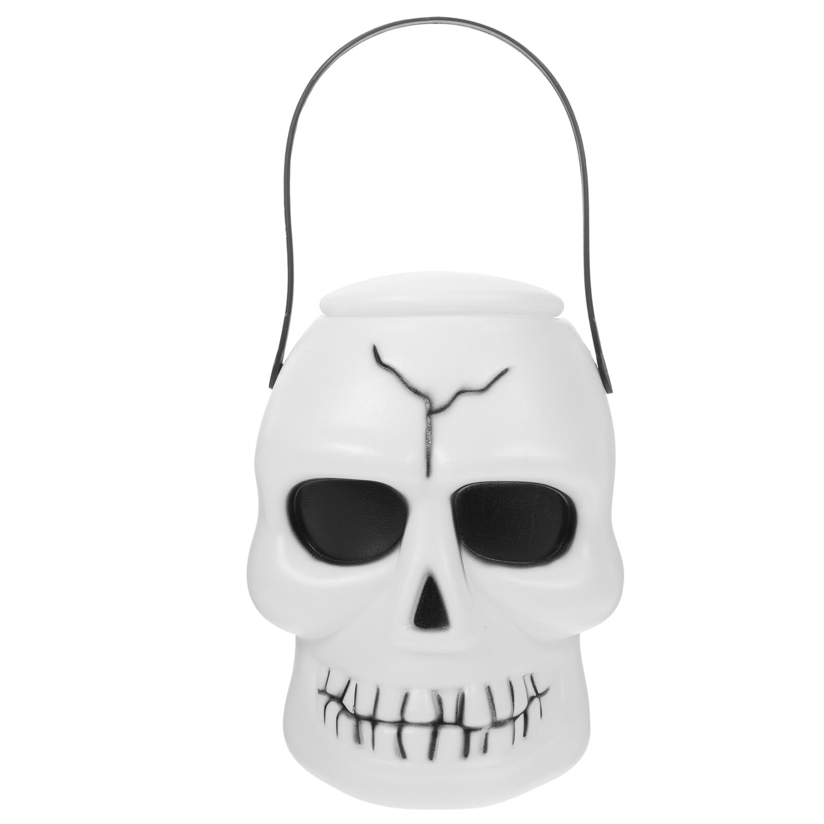 Operitacx Skull Head Candy Bucket with Handle, Halloween Trick or Treat Bucket with Lid for Trick or Treating and Party Supplies