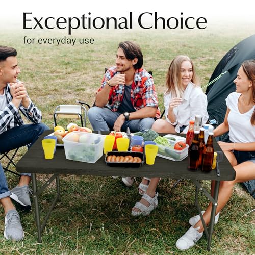 Image of 4 Feet Foldable Table Adjustable Height with Built in Handle, Steel Legs | 4FT Heavy Duty Portable | Perfect for Party Dining Wedding Events Picnic Indoor Outdoor Camping Utility Folding - 4 Foot