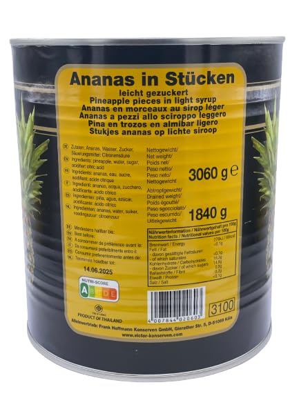 Victor - Ananas in Stücken, 1840 g Dose, gezuckert, sorgfältig ausgewählten Ananasfrüchte, im Salat oder als Topping auf Eis oder Joghurt sorgen sie für eine natürliche, tropische Note – Bild 3