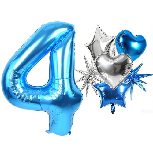 Image of TONIFUL 4th Birthday Balloons Kit 40 Inch Blue Large Number 4 Foil Balloon
