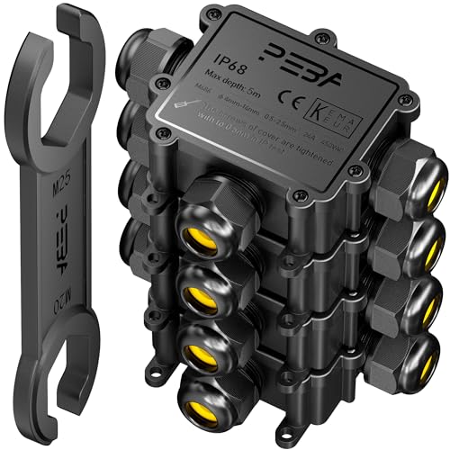 PEBA Abzweigdosen Wasserdicht Verteilerdose IP68 Klemmdose Wasserdichte Kabelverbinder für Aussen Größere 3-Wege Kabelverschraubung 4 mm-14 mm Schwarz T-Form(4 Stück)