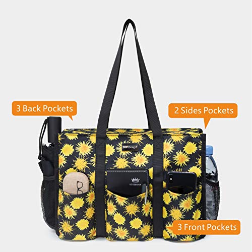 Image of TOPDesign Utility Water Resistant Tote Bag with 13 Pockets, Top Zipper Closure & Thick Bottom Support, for Working Women
