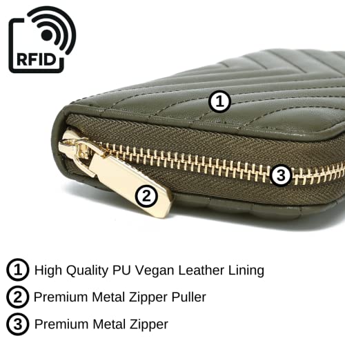 Daisy Rose Women’s Zip-Around Wallet & Phone Clutch with RFID Blocking, PU Vegan Leather (Olive)4