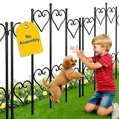 AMAGABELI GARDEN & HOME 5 Panels 27in(H)×9ft(L) Decorative Garden Fences and Borders for Dogs No Dig Rustproof Metal Fence Panels Garden Edging Animal Barrier Fencing for Flower Bed Yard Patio
