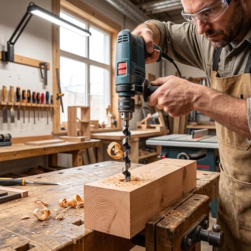 Goumthe Schlangenbohrer Set 5-tlg Lang Holzbohrer Set 460 mm Extra Lang Ø12-20 mm Präzise Bohrung für tiefe Bohrungen Weich & Hartholz with Holzkoffer