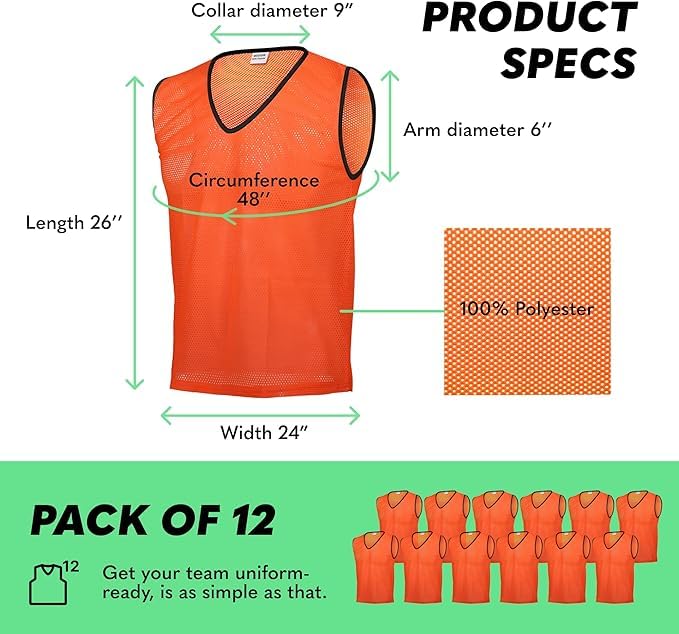 Image of GSi Sports Pinnies - Packs of 6 or 12 - Free Size - Mesh Training Vests for Soccer, Basketball - 6 Color Options