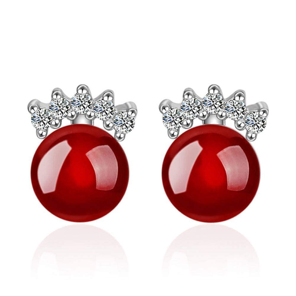 Orecchini a Bottone, Eleganti Orecchini a Bottone da Donna in Cristallo con Strass alla Moda 925, Gioielli allergia/Rosso