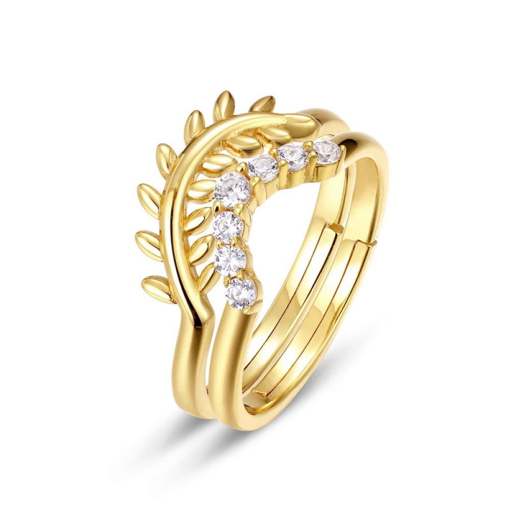 HGJH Anello in Argento Sterling 925,Anelli Regolabili per Donna Rami di Salice Argento Sterling 925 Micro Pavé Zircone Retro Impilabile Placcato Oro 7 Chakra Anelli di Promessa per Ragazze Signore