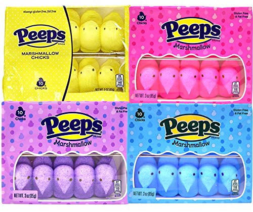 Peeps Marshmallow Candy, Chicks Variety Pack, 4 Packs, 40 Chickens