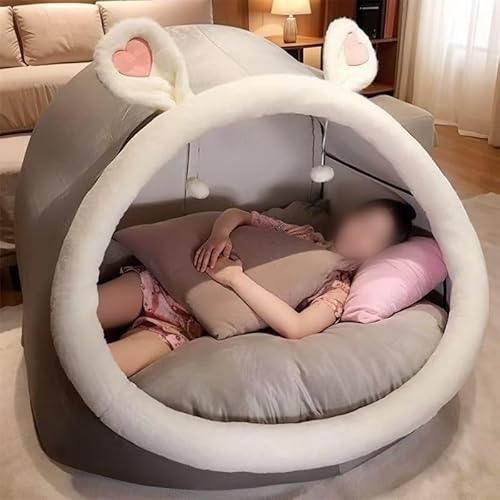 人間用ドッグハウス 巨大キャットハウス テント型 クッション付き かわいい 大人用 ごろ寝ソファ ベッドルーム リビング インテリア 癒しグッズ おしゃれ 人気 家具 (プラッシュ,グレー)