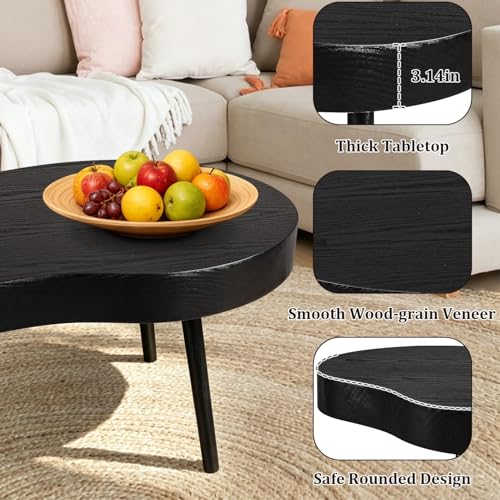 Image of Black Coffee Table Wooden Cloud Shaped Coffee Tables with Thick Top Mid-Century Modern Irregular Center Living Room Tables Cute Floor Table for Living Room Bedroom Apartment