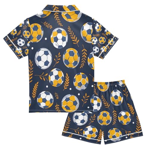 senya Yellow Football and Grass Satin Summer Pajama Sets Silk Short Sleeve Button Down Sleepwear2