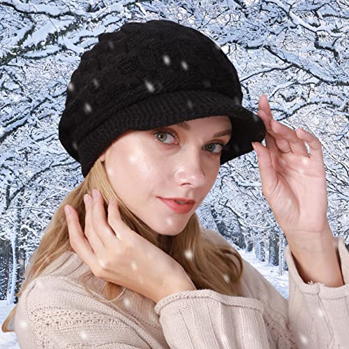 Boina feminina com aba – malha macia e quente – Touca sol quente inverno para meninas e mulheres Nan