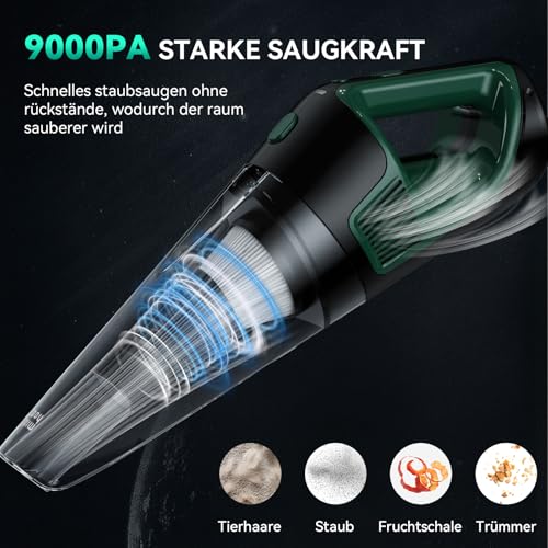 Minthouz Handstaubsauger Akku 9000PA, 120W Autostaubsauger LED-Licht, 30 Min Laufzeit Schnellladung, 2x Wiederwaschbare HEPA-Filter, Leicht zu Reinigen Tragbar für Auto Haushalt Büro – Bild 3