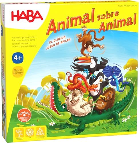 HABA 3409 Animal sobre Animal, Juego Infantil de Mesa de Habilida...