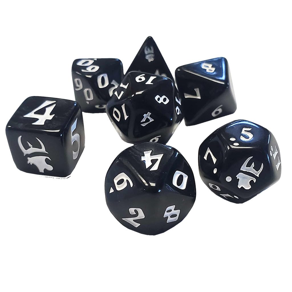 Munchkin Polyhedral Dice Set Black/White | Custom Dice, Perfect for use with Steve Jackson Games, DND, RPGs, Tabletop Games, and Role-Playing Adventures