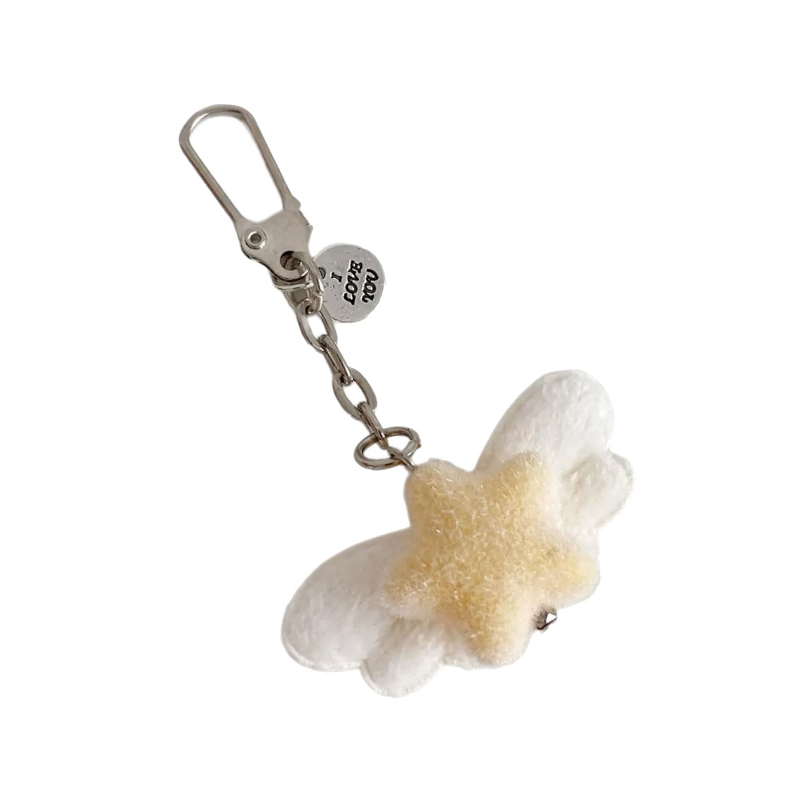 FOLODA Flocking Materials Star Keychain Fuzzy Angel Wing Ornament Stylish Practical Students Girls Friend Sweet Plush Keychain Charm