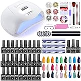 27 Colors Gel Nail Polish Kit with UV Light, 120W UV LED Nail Dryer Lamp Curing Gel Nail Polish Set with Top Coat Base Coat Matte Top Coat Popular Gel Nail Polish Set DIY at Home, Nail Manicure Tools