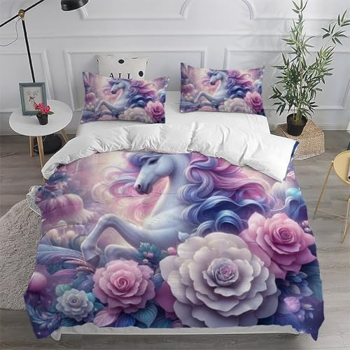 Housse de couette rose Pegasus 3D microfibre lit double résolvant le problème de décoloration - 6