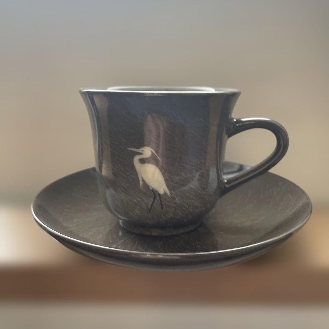 Amazon | 現川焼 横石臥牛 13代 コーヒー碗皿 鷺図 | ノーブランド品 
