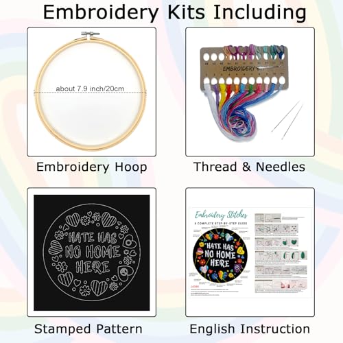 Image of Nuberlic Embroidery Kit for Beginners - LGBT Love Pattern Adults Starter Cross Stitch Kit DIY Needlepoint with Hoop, Pre-Printed Fabric, Threads & Step-by-Step Guide