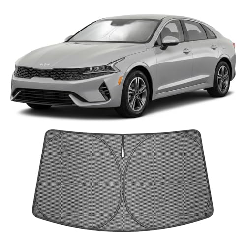 Image of Proadsy Windshield Sun Shade Custom Fit Kia K5 GT-Line, GT, Sedan 2021-2026 Ice Crystal Black Front Window Sunshade UV and Heat Blocker Foldable Visor Keeps Car Cooler for Summer Parking and Daily Use