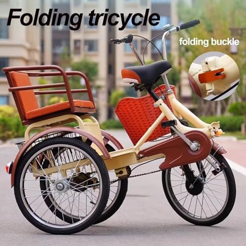 3-Wheel Cruiser Bike with Spoked Wheels, Rear Passenger Seat, Cargo Carrier, Dual Brakes, Folding Pedal Assist Trike for Men & Women, Front Suspension, Dual Chain Drive