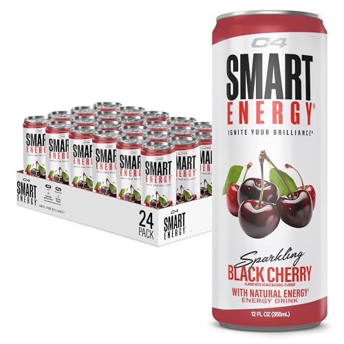 Image of C4 Smart Energy Drink - Sugar Free Performance Fuel & Nootropic Brain Booster, Coffee Substitute or Alternative | Black Cherry 12 Oz - 24 Pack