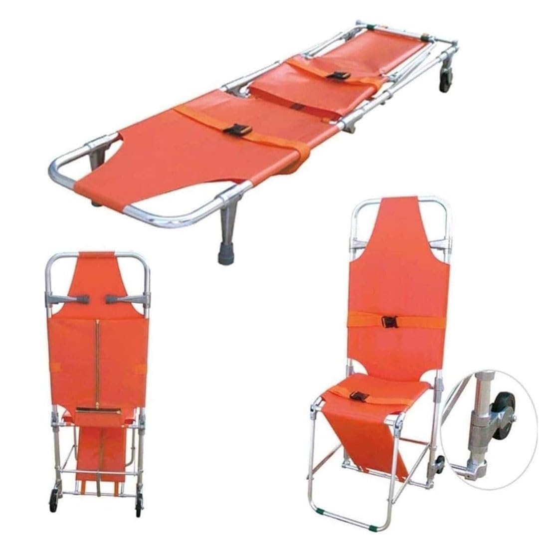 Silla de escalera de evacuación, camilla de aluminio plegable de rescate de emergencia portátil, silla de camilla de bombero de ambulancia con 2 soportes