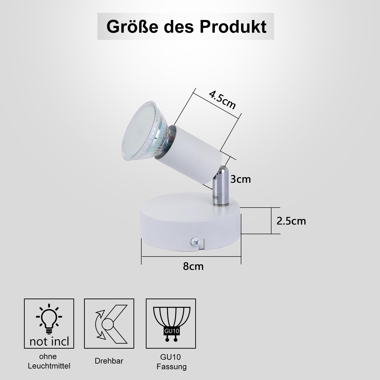 LED Lampara GU10 Foco Pared Lámpara Techo Blanco 2ER | Foco Orientable 330° Pasillo Pared Dormitorio Baño Cocina, Bombilla NO Incluida