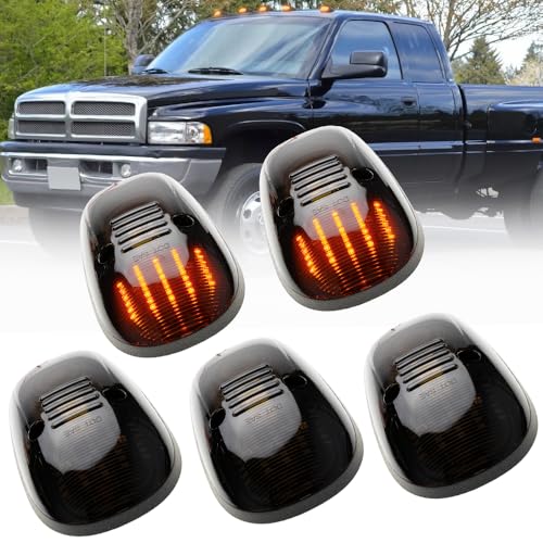 Mingrui test 5Pcs Amber LED Cab Roof Marker Running Light for 1999-2001 Dodge Ram 1500, 1999-2002 Ram 2500 3500 Pickup Trucks Front Top Clearance Light Roof Running Light Smoked Lens