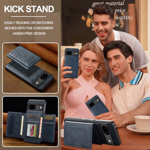 Coque Google Pixel 8A magnétique étui portefeuille RFID antichoc bleu - 5