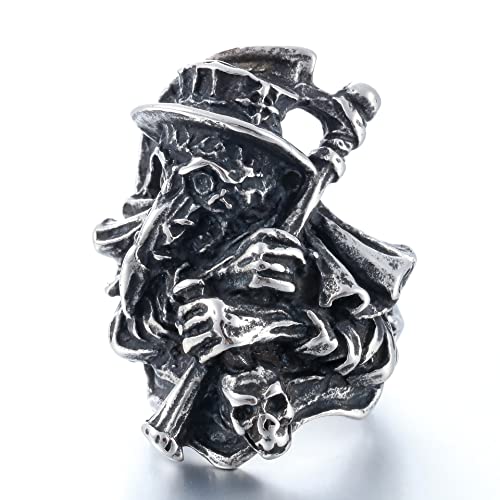 Image of Death Skull Ring for Men Stainless Steel Jewelry Biker Rings Scary Death Ring Skull for Gifts