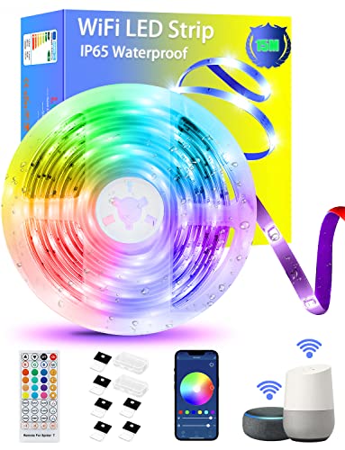 TENDIST Bande LED Extérieure Étanche 15M, Bande LED Extérieure IP65 Compatible avec Alexa, Contrôle d'application LED Étanche pour Patio, Terrasse, Jardin