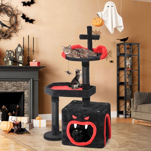 Gótico Torre para Gatos 38.5in Interior con Cama Ataúd miniatura 1