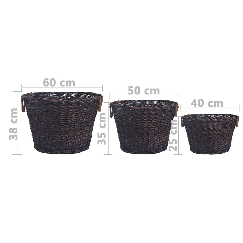 Juego de 3 cestas de mimbre para leña, apilables, con asas para leña y leña, para interior, salón, terraza, jardín, casa