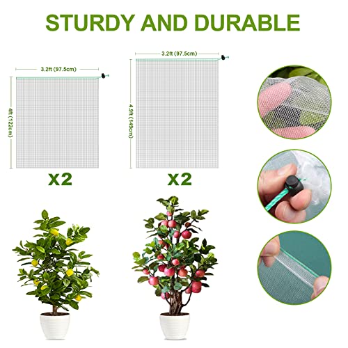 Ogori Garden Netting, 4 Pack Blueberry Tomato Plant Fruits Protection Netting Pest Barrier Plant Covers Bags With Drawstring, 2 Size Insect Bird Netting For Fruits Trees Vegetables #TOP2