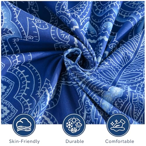 Bedlifes King Size Extra Deep Pocket Sheet Sets - Fits Mattresses Up to 18-24" Thick, 4-Piece Microfiber Set with 1800 Thread Count, Soft, Smooth, Breathable, Featuring Paisley Dark Navy Blue
