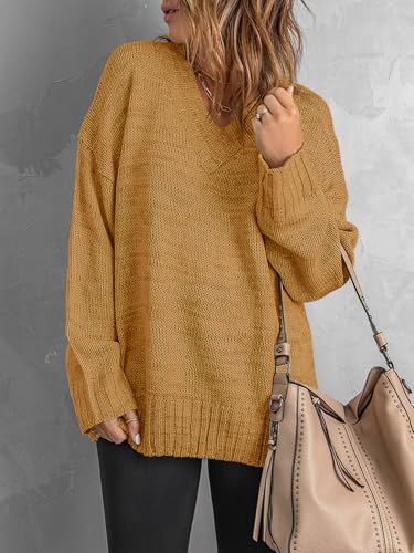 Image of Womens Loose Sweaters Sexy V Neck Long Sleeve Solid Knitted Jumper Pullover Sweatshirt Tops
